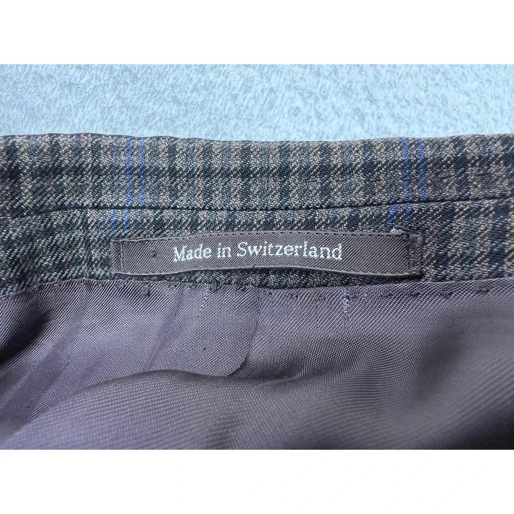 Ermenegildo Zegna Mens 46R Gray Plaid Wool Tweed Sport Coat Blazer EU 56R